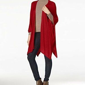 Steve Madden Solid Fine Knit Open Poncho, RED.